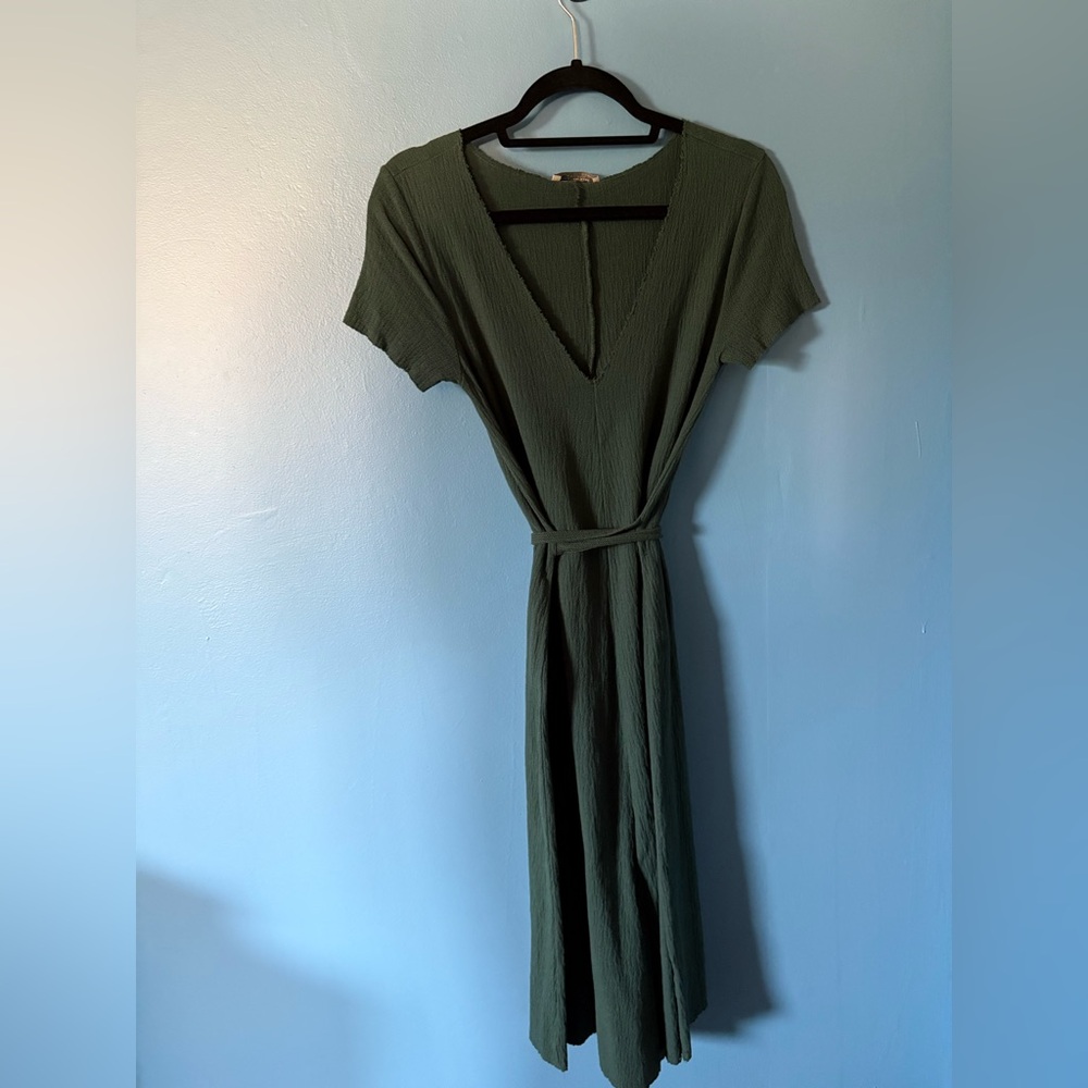 Zara Trafaluc 100% Cotton Tie Midi Dress, Green, Size Small